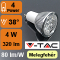 LED lámpa GU10 (PowerLED/4W/38°) meleg fehér VTAC