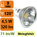 x.LED lámpa GU10 (SMD3535x9/4.5W/120°) meleg fehér