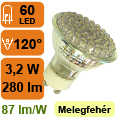 Végkiárusítás: LED lámpa GU10 (60 LED/PN) 3W meleg