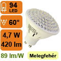 x. LED lámpa GU10 (94 LED/60°) R63! 4,7W meleg fehér