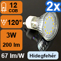 LED lámpa GU10 (COB2835x12/3W/110°) hideg fehér (2 db)