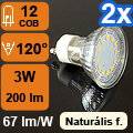 LED lámpa GU10 (COB2835x12/3W/110°) term. fehér (2 db)