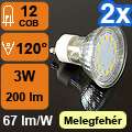 LED lámpa GU10 (COB2835x12/3W/110°) meleg fehér (2 db)