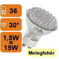 Végkiárusítás: LED lámpa GU10 (38 LED/BS) 1,8W meleg