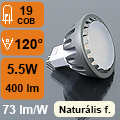 LED lámpa MR16 (COB2835x19/5.5W/120°) természetes feh.