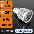 LED lámpa MR16 (COB LED/5W/36°) hideg fehér