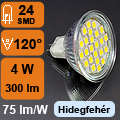 LED lámpa MR16 (SMD5050x24/4W/120°) hideg fehér