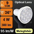 LED lámpa GU10 (COB2835x9/4W/36°) meleg fehér Lencsés