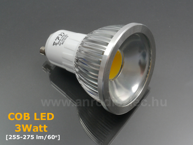 x. LED lámpa GU10 (COB LED/3W/60°) meleg fehér