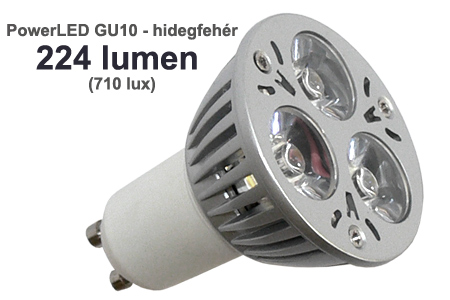 x.LED lámpa GU10 (PowerLED/3W/45°) hideg fehér