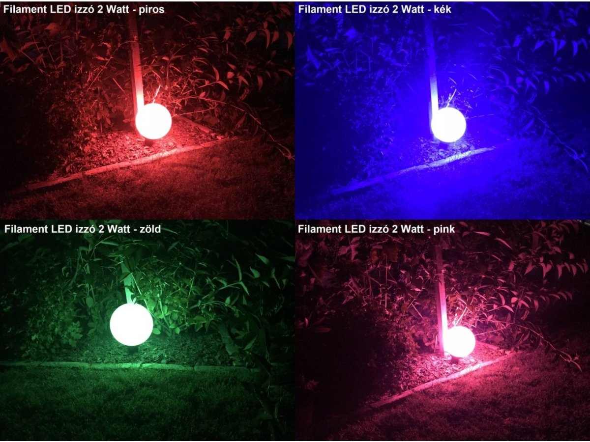 Leszúrható gömb lámpában belül színes filament led izzók